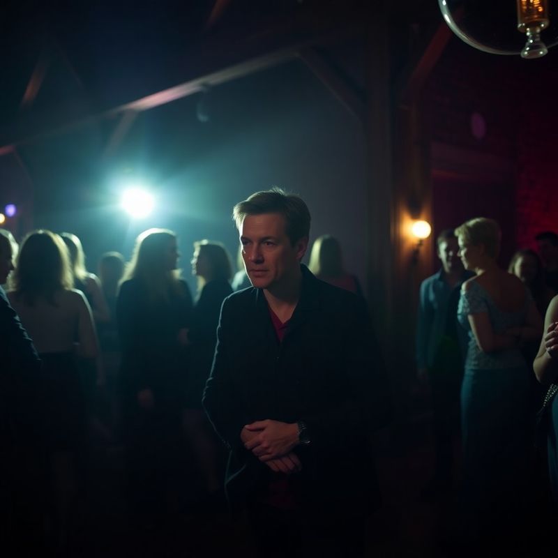 Photographer moving through a dimly lit event venue