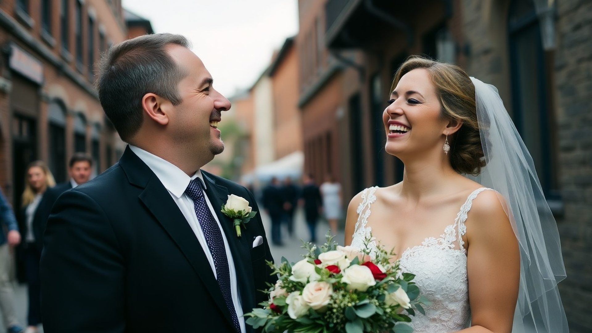 Candid wedding moment captured in Québec City Old Town
