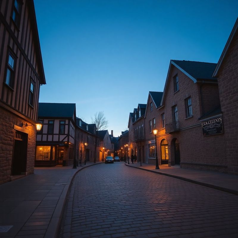 Cool-toned street scene in Vieux-Québec at dusk